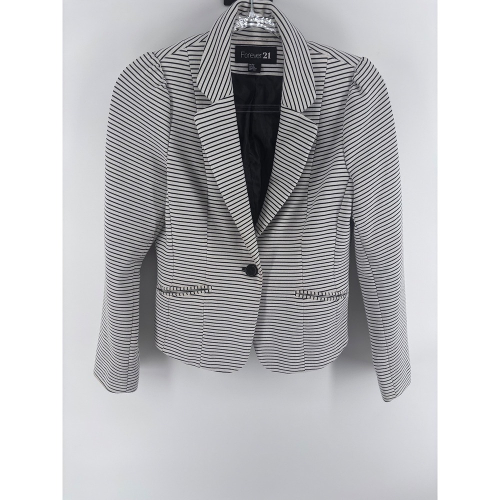 Forever 21 Women's Striped Blazer - Black and White, Business Casual, Medium